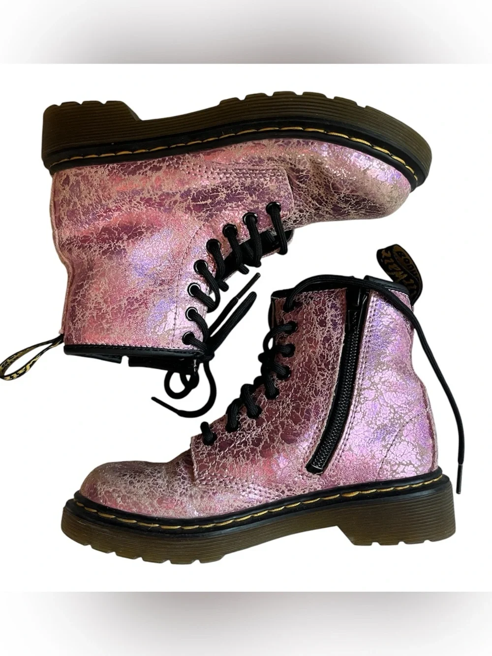 DR. MARTENS JUNIOR 1460 CRINKLE PINK COMBAT BOOTS SIZE 12